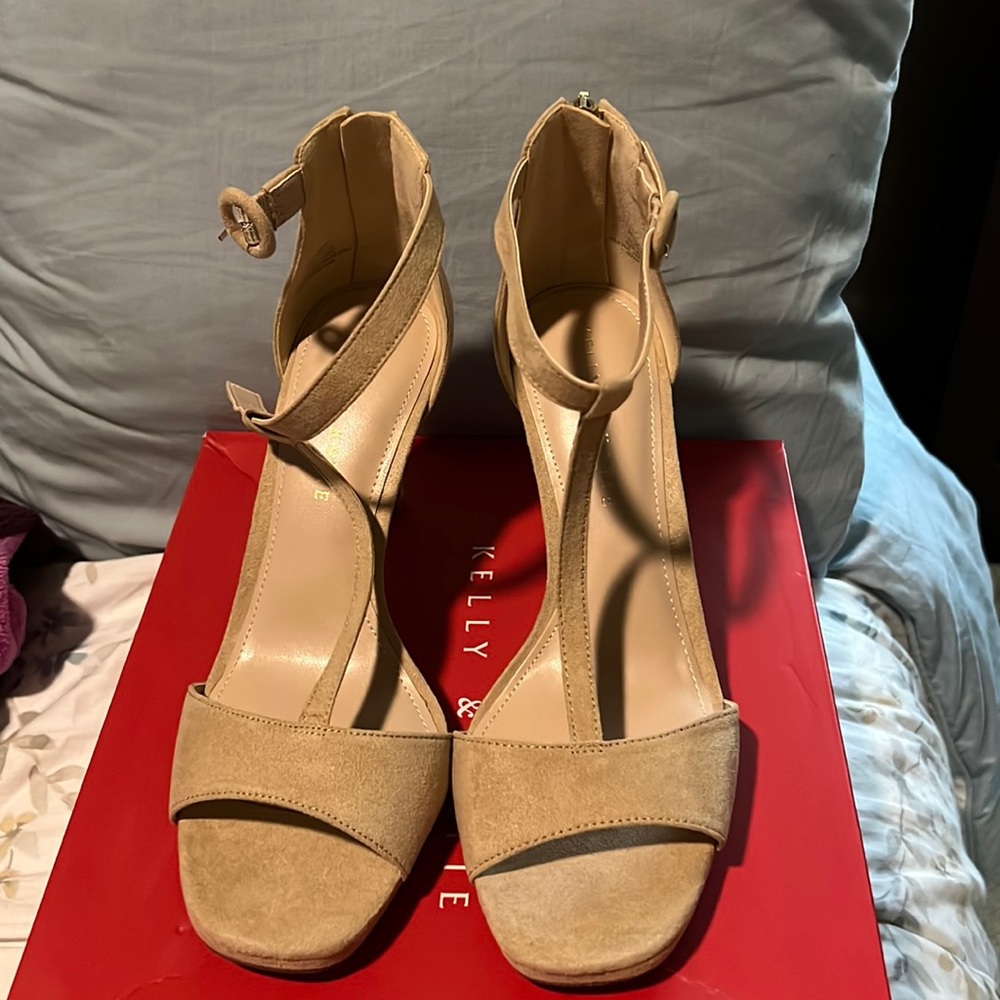 Nude microsuede heels